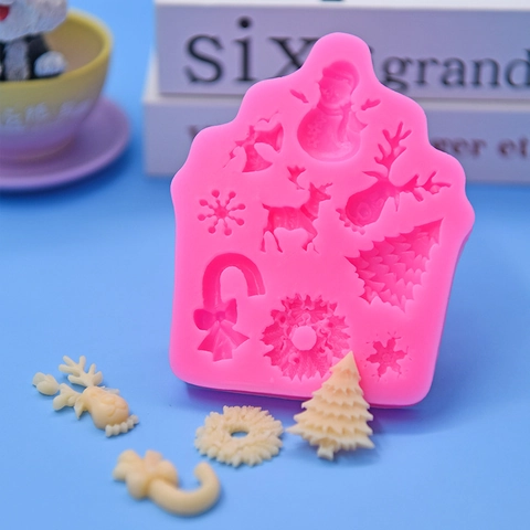 Molde De Silicona Para Fondant De Navidad Muñeco De Nieve Ciervo Copo De Nieve Árbol Decoración De Pasteles Rosa