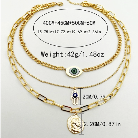 Layered Halskette Evil Eye Hamsa Hand Münze Edelstahl Emaille Böhmischer Vintage Vergoldeter Schmuck Damen