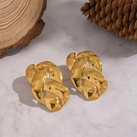 Twisted Woven Stud Earrings 304 Stainless Steel Irregular Geometric Chunky Waterproof Hypoallergenic Vintage Jewelry Women