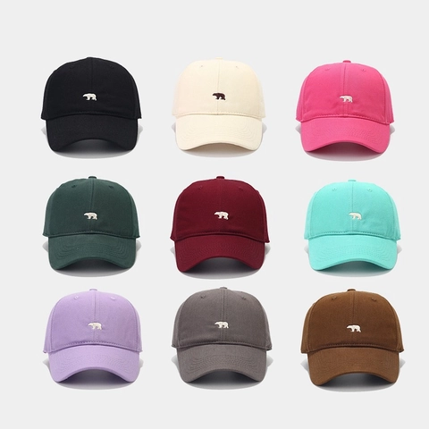 Baseball Cap Cotton Polar Bear Embroidery Adjustable Curved Brim Sun Protection Casual Minimalist Hat For Men Women