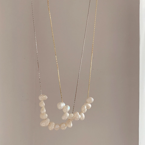Natural Freshwater Pearl Smile Necklace For Women Minimalist Gold Silver Plated Alloy Chain Rose Quartz Pendant Jewelry