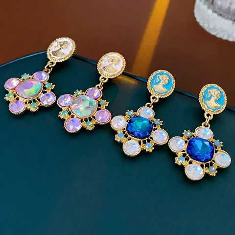 Vintage Barock Cameo Porträt Ohrhänger Mit Legierung Straß Und Silbernem Ohrstecker Palast Stil Für Damen