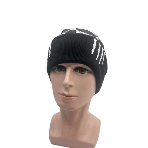 Bonnet Beanie Avec Imprimé Squelette Crâne Tricot Acrylique Chaud Hiver Gothic Streetwear À Revers Pour Hommes Femmes
