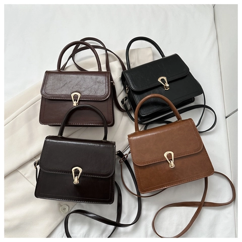 Sac À Épaule Vintage En Cuir PU Élégant Sac Bandoulière Avec Rabat À Boucle Dorée Style Rétro Pour Femme Usage Quotidien