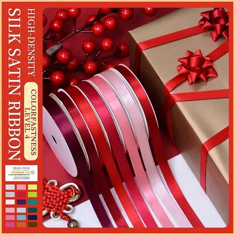 Double Faced Satin Ribbon High Density Polyester For Gift Wrapping Wedding Decor DIY Crafts Baking Shiny Smooth
