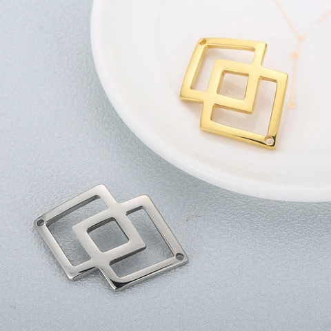 Conectores Geométricos Rombos Cuadrados Entrelazados Acero Inoxidable Colgantes DIY Fabricación De Joyas Accesorios Manualidades Minimalistas