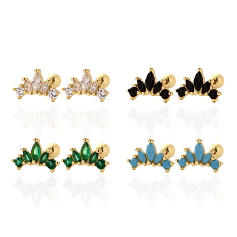 925 Sterling Silver Crown Stud Earrings For Women Shiny Zirconia Inlaid Tiny Helix Piercing Earring Jewelry With Ball Back