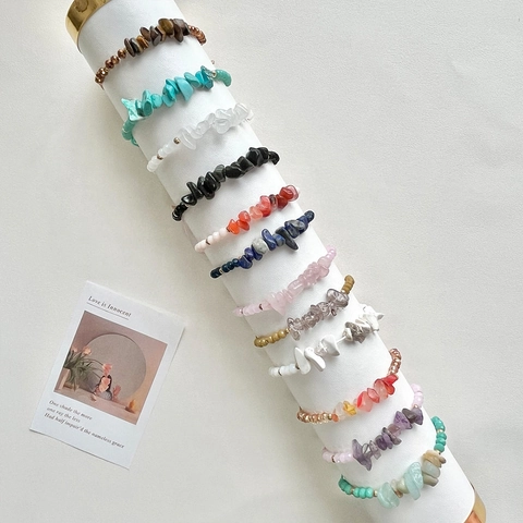 Bohemian Beaded Bracelets Natural Stone Synthetic Crystal Handmade Woven Colorful Irregular Crushed Stones Beach Ocean Jewelry Women Men Friendship