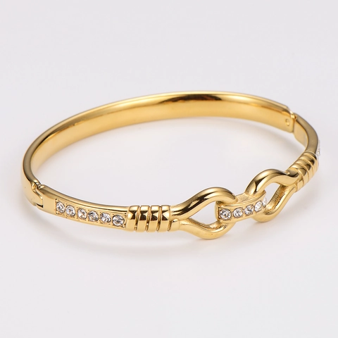 Hol Geometrisch Open Armband 304 Roestvrij Staal Verguld Steentjes Minimalistisch Modieus Elegant Sieraad Dames