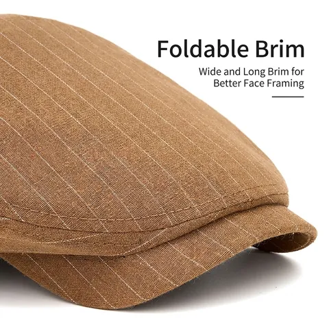 Vintage Flat Cap For Men Women Cotton Polyester Stripe Newsboy Hat Sunshade Casual British Style Adjustable