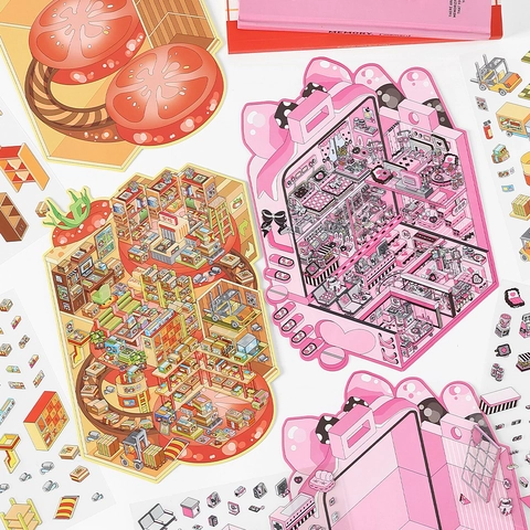 Isometrische Deco Scene Stickers PET Karton DIY Scrapbooking Briefpapier Esthetische Miniatuurkamerthema's Creatieve Knutselstickers