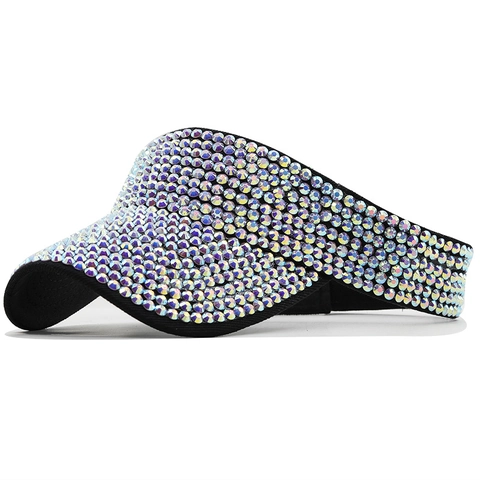 Visiera Parasole Da Donna Con Strass Tessuto In Cotone Berretto Vuoto Scintillante Per Spiaggia All'aperto Regolabile