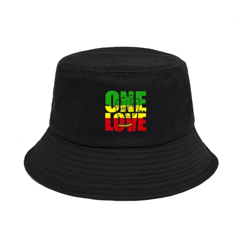 One Love Letter Print Bucket Hat Cotton Canvas Sun Protection Outdoor Travel Reggae Rasta Style Unisex Sun Hat