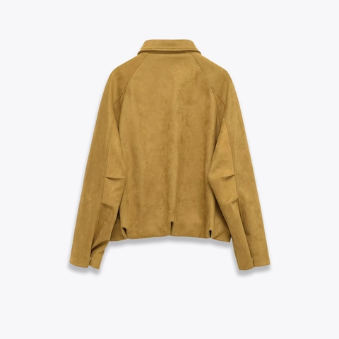Giacca Bomber In Ecopelle Scamosciata Da Donna Giallo Senape Collo Bavero Cerniera Comoda Corta Giubbotto Con Tasche