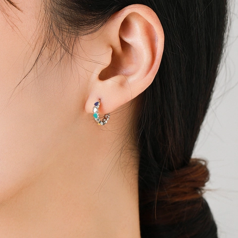Pendientes De Aro De Corazón De Plata De Ley 925 Con Esmalte Colorido Joyas Minimalistas Para Mujeres