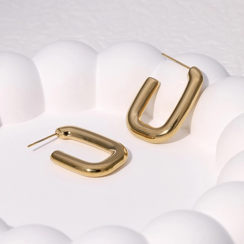 Geometric U-Shaped Stud Earrings Stainless Steel 18K Gold Plated Minimalist High Polish Jewelry For Women