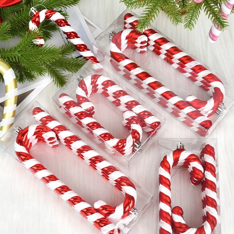 Ornamenti Appesi A Forma Di Bastoncino Di Zucchero Di Natale Righe Spirale Glitter PVC Decorativi Festivi Accessori Per Alberi