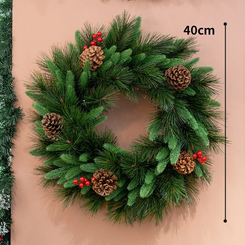 Weihnachts Kranz Künstliche Kiefernadeln Natürliche Zapfen Rote Beeren Tür Wandbehang Feiertags Dekoration Traditionell
