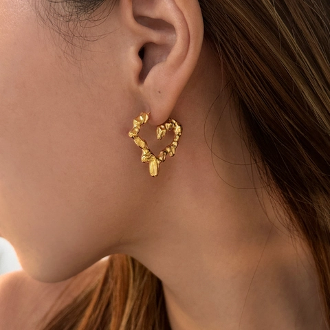 Molten Heart Sieraden 18K Verguld Roestvrij Staal Onregelmatige Vloeibaar Metalen Ketting En Oorbellen Voor Dames