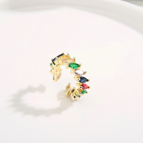 Marquise Cut Colorful Zircon Open Ring Copper Gold Plated Adjustable Simple Fashion Jewelry For Women