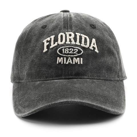 Vintage Washed Cotton Baseball Cap Florida Miami 1822 Embroidery Distressed Retro Sun Protection Hat For Men Women