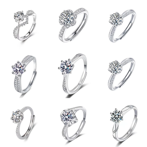 Zirconia Adjustable Open Ring For Women Luxurious Six-Prong Engagement Wedding Fashion Jewelry Silver Color Finger Ring