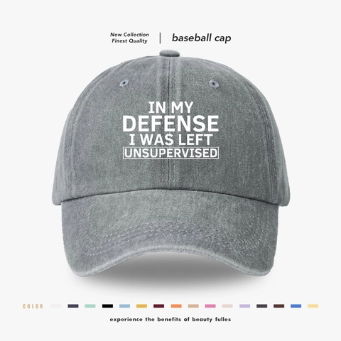 Cappello Da Baseball Cotone Lavato Slogan Stampa In My Defense I Was Left Unsupervised Regolabile Unisex