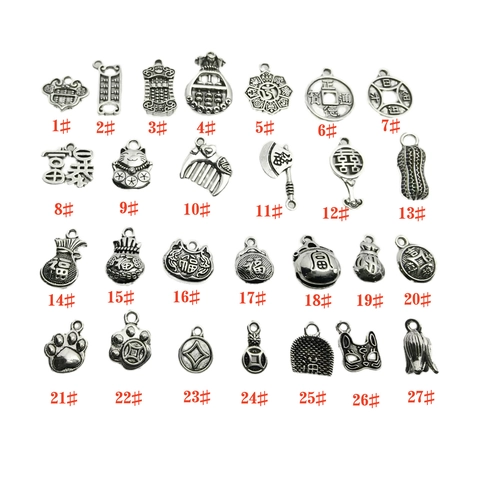 Breloques Rétro DIY Pendentifs Alliage Ton Argent Tibétain Style Chinois Symboles De Chance Accessoires De Bijouterie