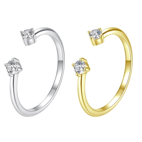 Anillo Aperto Moissanite Argento Sterling 925 Minimalista Doppia Pietra Rotonda Fascia Regolabile Gioielli Moda Regalo Donna