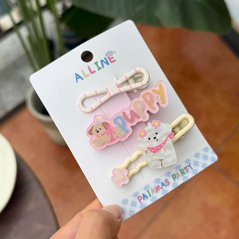 Süße Cartoon Welpe Hund Und Schleife Haarklammern Acryl Harz Süße Haaraccessoires Für Mädchen Kinder Teenager Pyjama Party