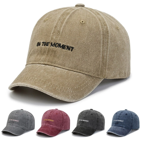 Retro Washed Cotton Baseball Cap For Men Women Casual Distressed Adjustable Sunshade Hat Embroidered Letter In The Moment
