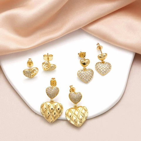 Orecchini in Rame Placcato Oro a Forma di Cuore con Strass Motivo Trapuntato Geometrico Orecchini Pendenti Minimalisti da Donna