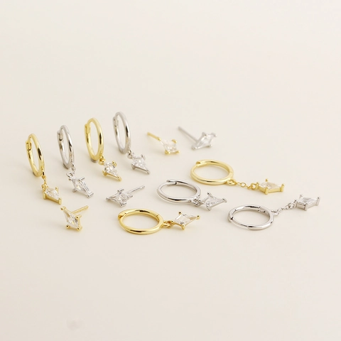 925 Sterlingsilber Geometrische Strass Ohrringe Für Damen Mode Leichter Luxus Zierliche Rhombus Kristall Hoop Drop Ohrringe Schmuck Geschenk