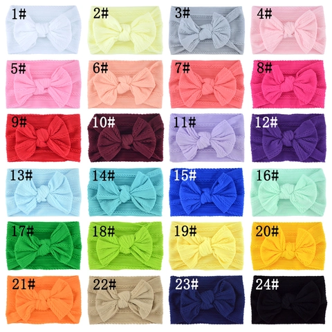 Baby Bow Headbands Soft Elastic Nylon Knitted Hair Bands Infant Toddler Wide Turban Solid Color Jacquard Accessories