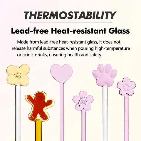 Agitateurs En Verre Baguettes De Mélange Résistant À La Chaleur Borosilicate Café Jus Lait Cocktail Cerisier Cœur Chat