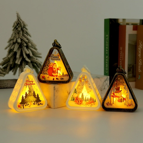 Christmas LED Lantern Night Light Plastic Glass Battery Operated Desktop Hanging Ornament Retro Holiday Decor Santa Elk