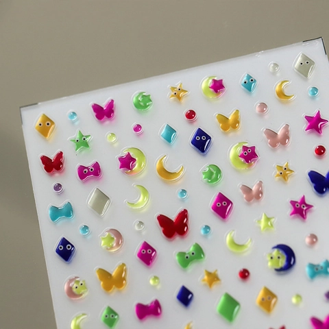 3D Embossed Nail Art Stickers Cartoon Star Moon Butterfly Eye Self Adhesive Jelly Ultra Thin Manicure Decals