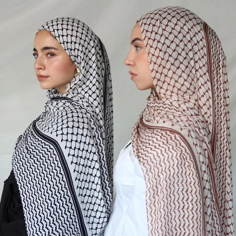 Women Bohemian Plaid Printed Chiffon Scarf Breathable Lightweight Shemagh Hijab Shawl Wrap Polyester Scarf For Summer Everyday
