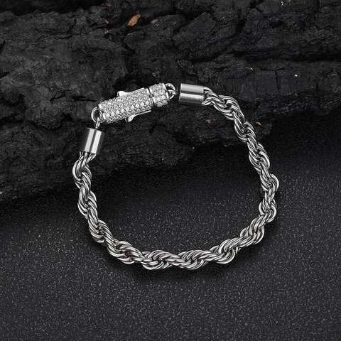 Pulsera De Cadena De Cuerda De Acero Inoxidable Hebilla De Circonita Hip Hop Estilo Unisex Joyería De Eslabones