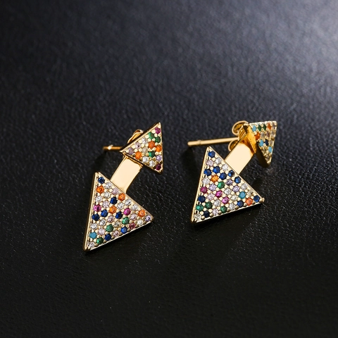 Boucles D'oreilles Géométriques En Cuivre Plaqué Or 18K Zircon Coloré Triangle Losange Bijoux Style Ins Pour Femmes