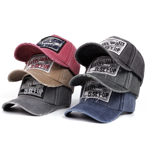 Retro Gewaschene Baumwolle Baseballkappe Distressed Fransenrand Buchstaben Patch Verstellbarer Sonnenhut Unisex Streetwear Mode