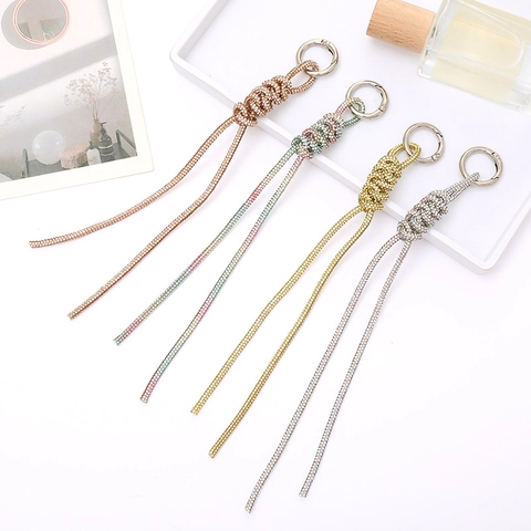 Rhinestone Knotted Chain Keychain For Women Bag Decoration Luxury Fashion Accessories Sparkling Pendant