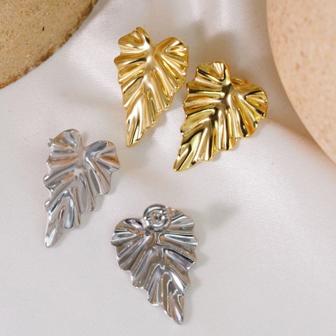 Orecchini a Bottone a Foglia in Acciaio Inossidabile Minimalista per Donna Gioielli Placcati in Oro Argento Geometrici