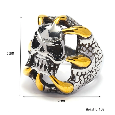 Anillo De Calavera Titanio Acero Inoxidable Gótico Punk Textura Escama De Dragón Retro Hueco Joyería Para Hombre