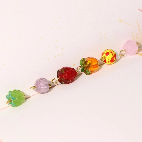Handgefertigte Lampwork Glas Obst Pilz Anhänger Mit Gold Metallschlaufen Für DIY Schmuckherstellung Halskette Armband