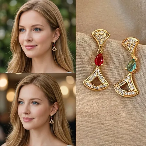 Waaivormige Hangoorbellen Verguld Asymmetrisch Zirconia Met 925 Sterling Zilveren Oorsteker Elegant Retro Sieraden