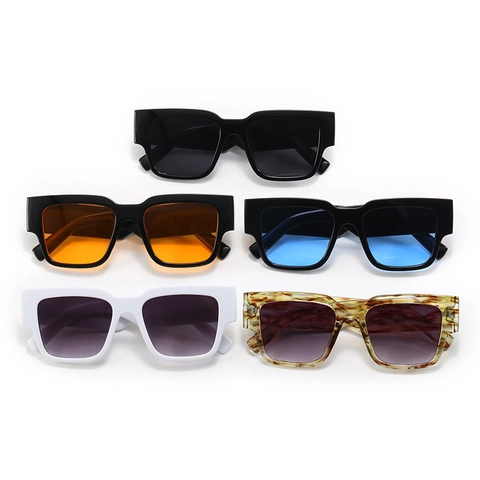 Rectangular Sunglasses For Women Men Wide Temple Retro Square Frame Plastic UV400 Protection Streetwear Ins Style