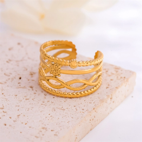 Multi Layer Open Ring Roestvrij Staal Vacuüm Verguld Oneindigheid Ster Bloem Verstelbare Mode Sieraden Voor Dames