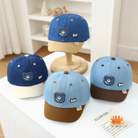 Cappello Da Baseball In Denim Per Bambini Cotone Traspirante Parasole Patch Orso Cartone Animato Regolabile