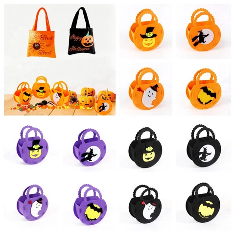 Halloween Treat Bag Felt Candy Handbag For Kids Trick Or Treat Party Props Pumpkin Bat Witch Ghost Patterns Portable